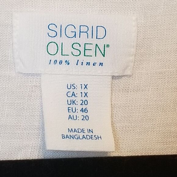 Sigrid Olsen 1X Top White 100% Linen Button Front V Neck Beach Coastal Lagenlook - Picture 6 of 9